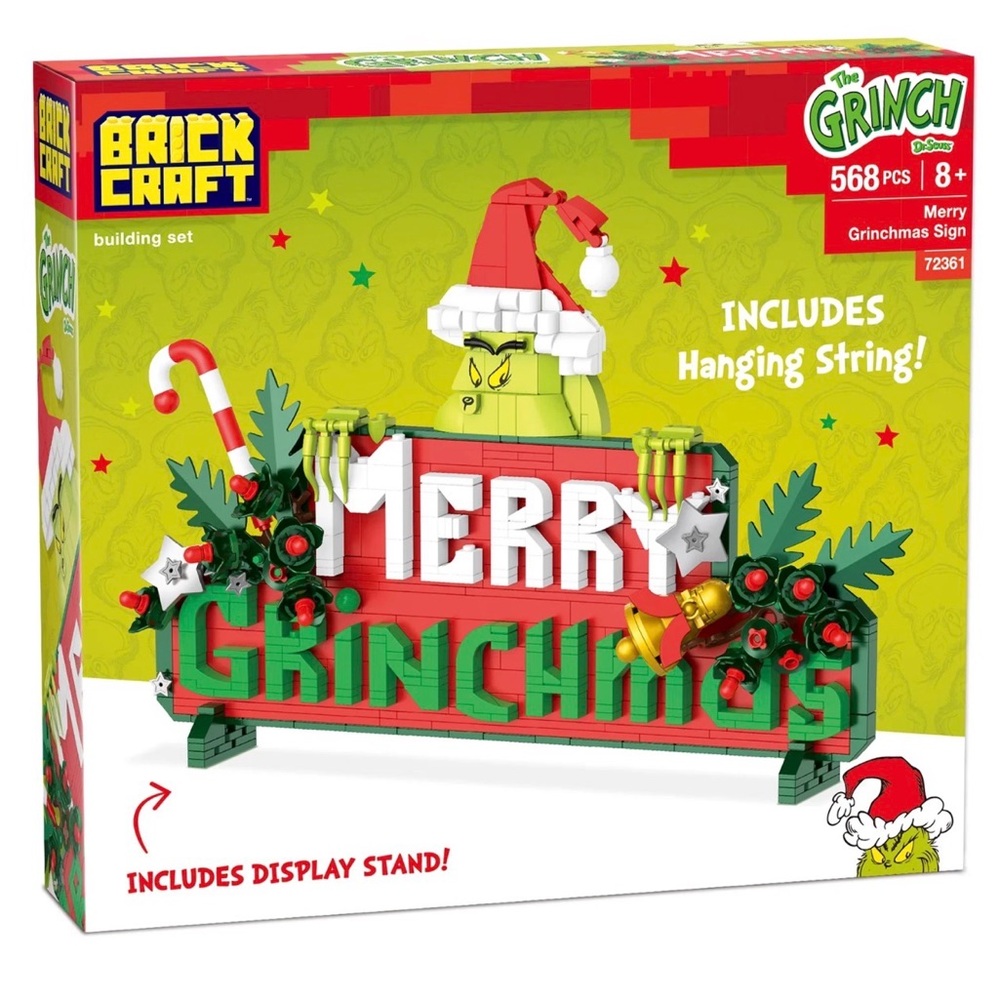 Brickcraft the Grinch Merry Grinchmas Sign Brick Building Kit 568-Piece Set